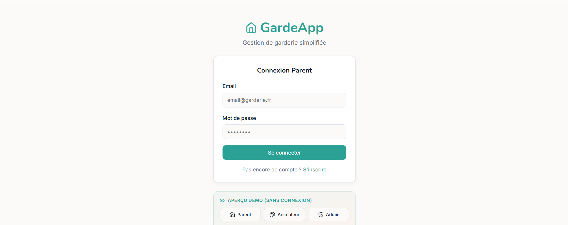 Connexion sécurisée avec accès dédié Parents, Animateurs et Administration